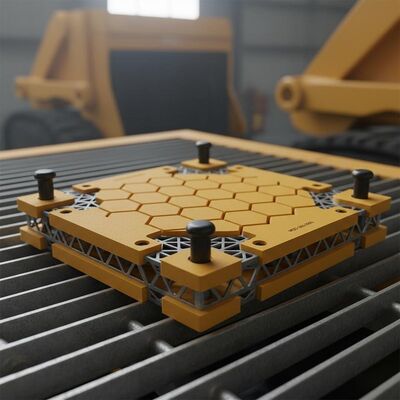Moduläres Polyurethan-Panel mit Hammer-In-Pin-Befestigungen und eingebettetem Stahlrahmen für Bergbaugeräte-Decks im Modulformat 305x305mm